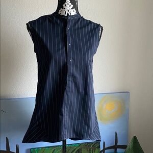 Navy Pinstripe Sleeveless Blouse
